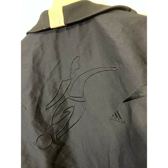 ADIDAS Navy Full Zip Men's Sz S Soccer‎ Jacket Logo kicking ball Rare - Picture 1 of 7